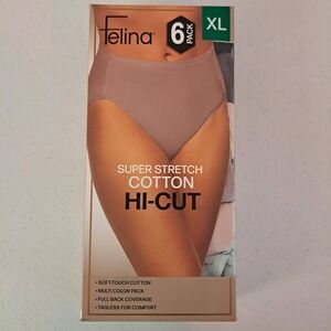 Felina Super Stretch Cotton Hi-Cut Panties 6-Pack XL Multi Color 1902061